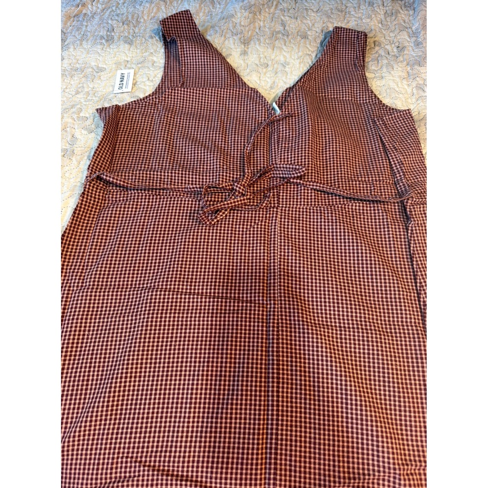 Old Navy Womens Sleeveless A-Line Mini Dress Burgundy Gingham V-Neck Large NEW - Picture 10 of 14